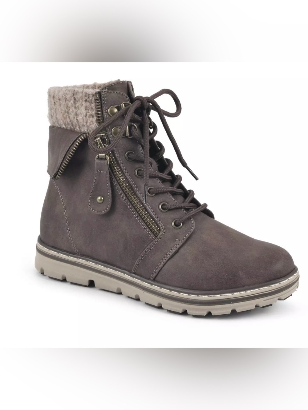 Cliffs by WHITE MOUNTAIN Gray Lace-Up Quilted-Cuff Ankle Boots
